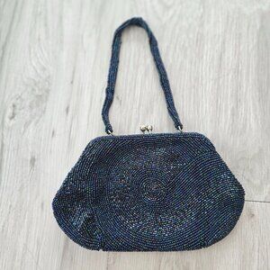 vintage | 60's glam black iridescent beaded maximalist mini handbag purse